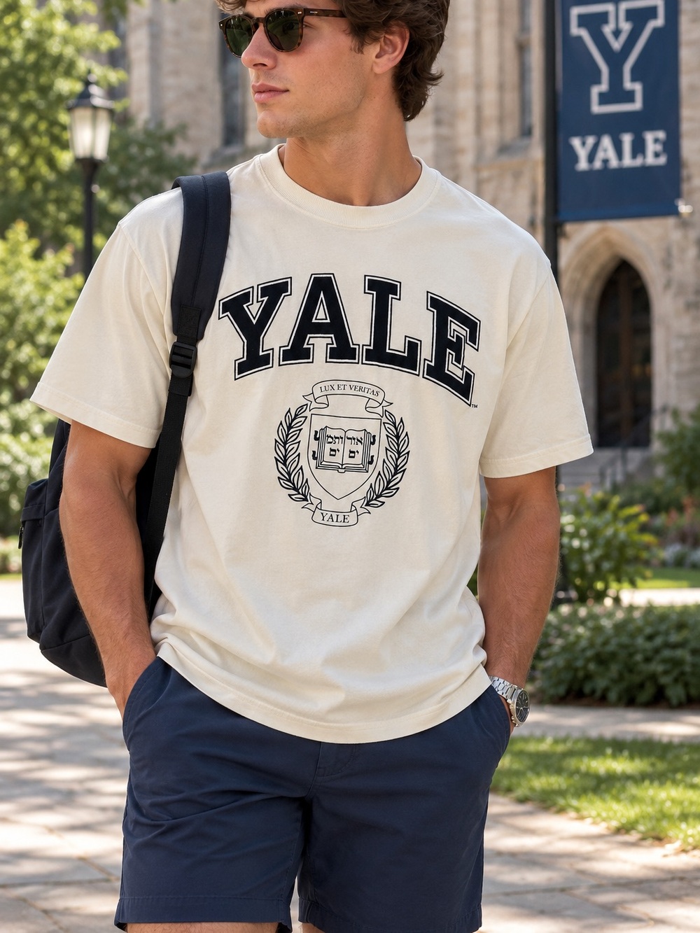 H&M Yale University Raised Suede Logo Graphic T-Shirt Men’s XL Preppy